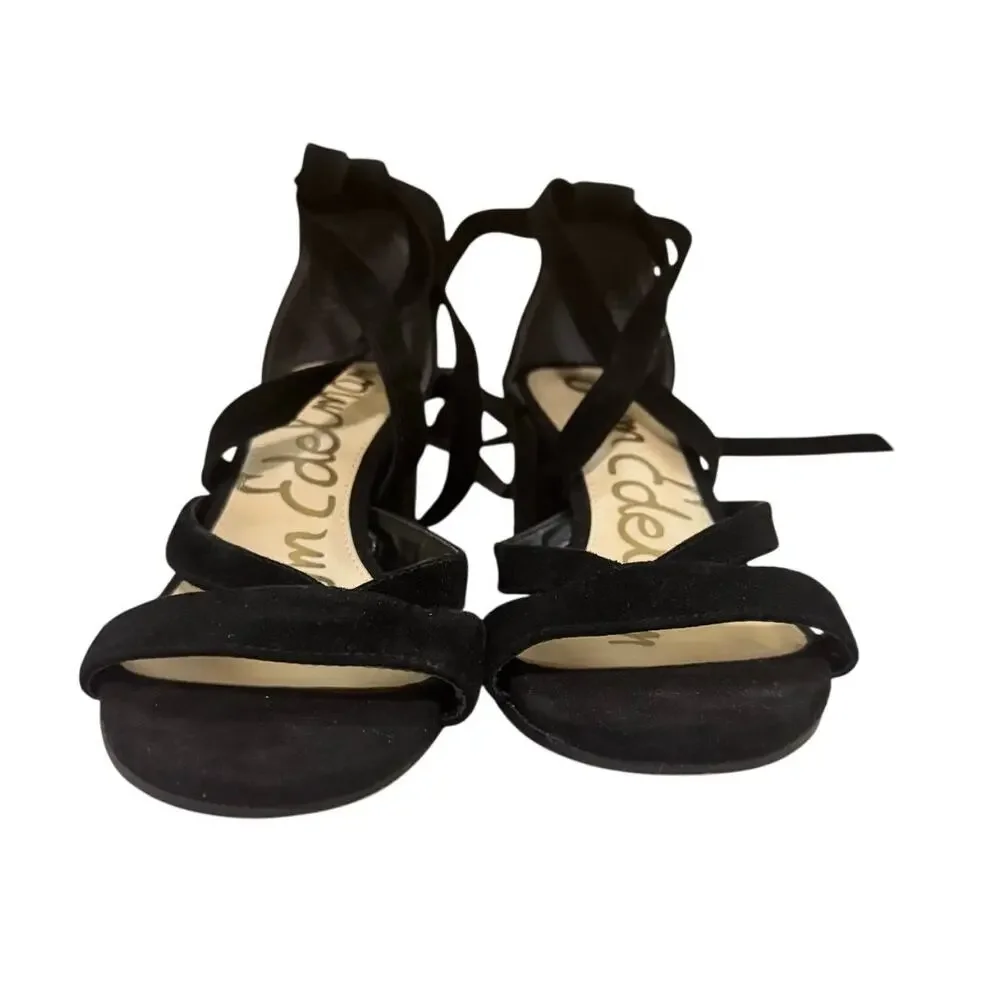 Sam Edelman Sheri Suede Block Heel Lace-Up Sandals Black Size‎ 6.5M